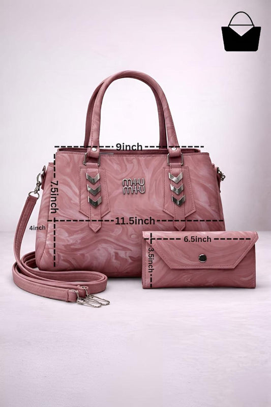 Marble Texture Handbag Set - Pink