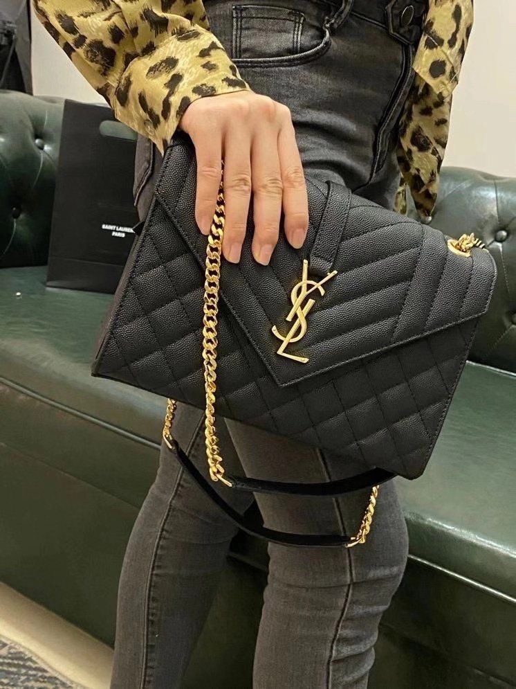 YSL Crossbody Bag with Long Chain - Black