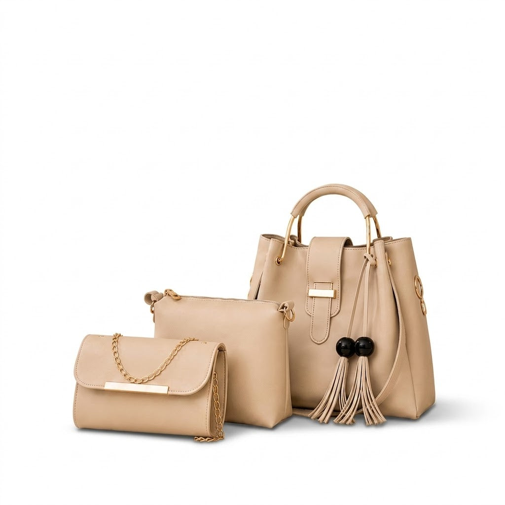 Bellezza 3-Piece Handbag Set - Beige