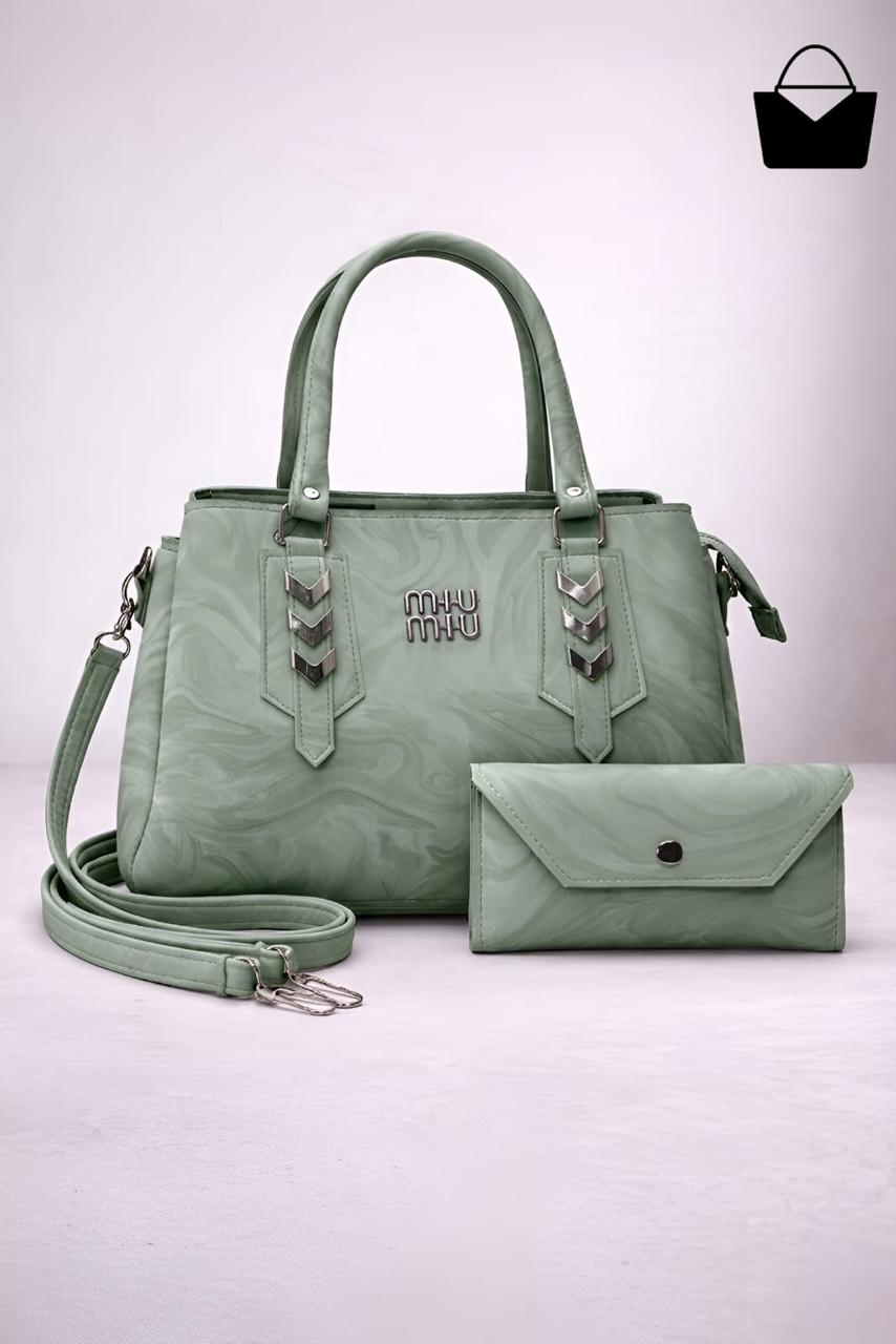 Marble Texture Handbag Set - Green