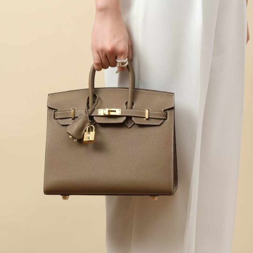 Hermes Bleu Nuit Togo Birkin 25 Gold Hardware - Beige
