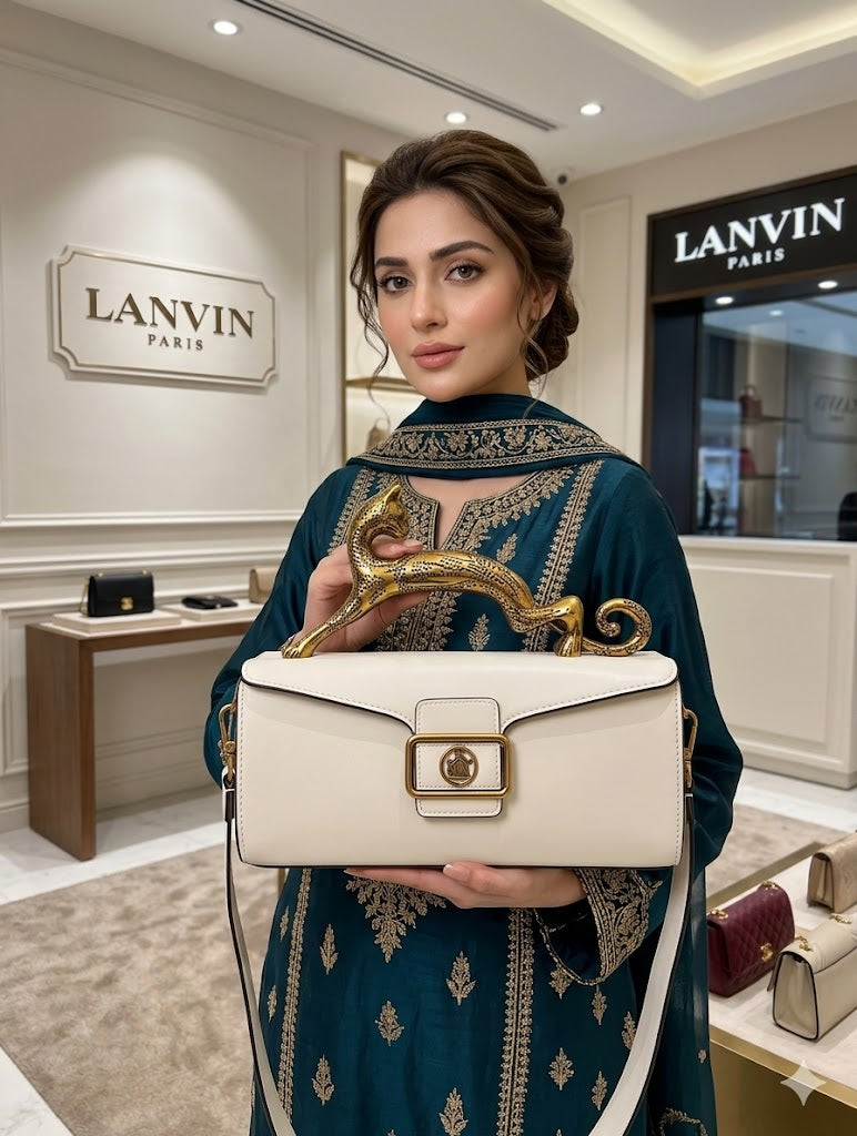 LANVIN Pencil Cat Bag in Matte Leather - White