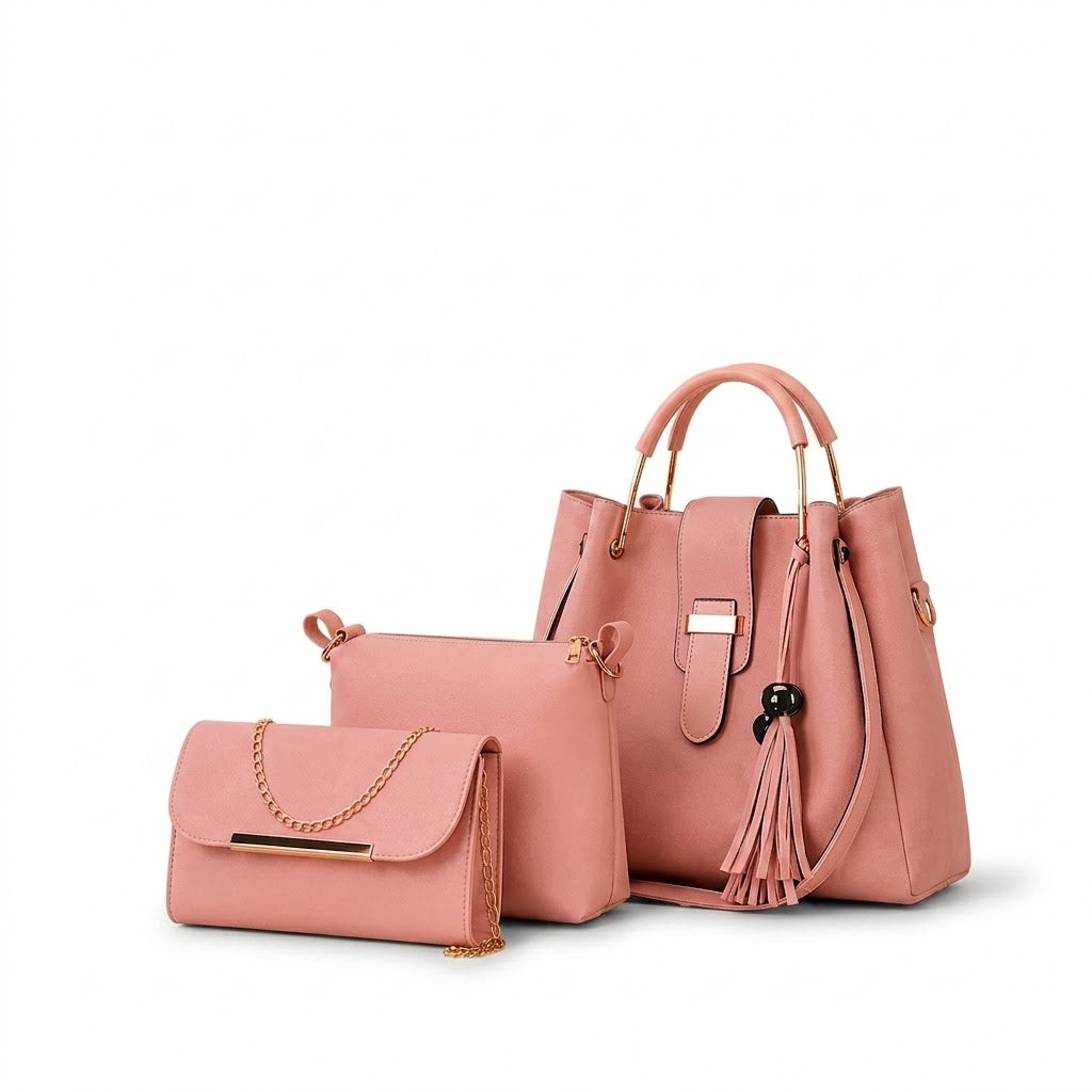 Bellezza 3-Piece Handbag Set - Pink