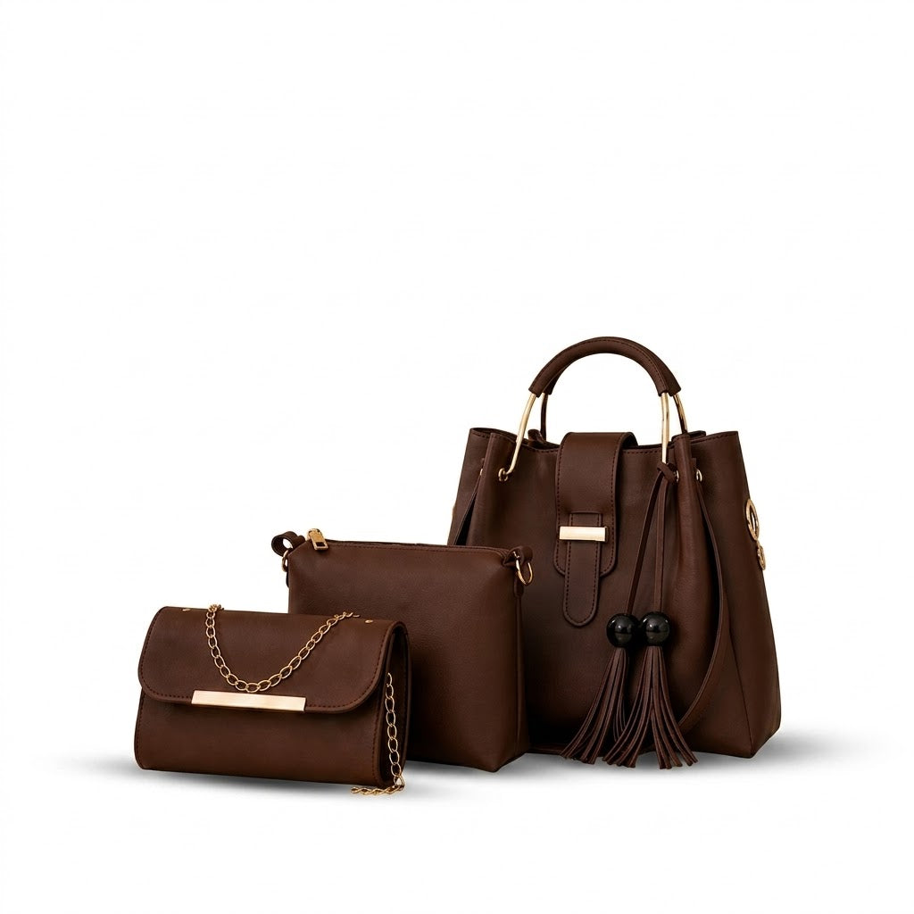 Bellezza 3-Piece Handbag Set - Brown
