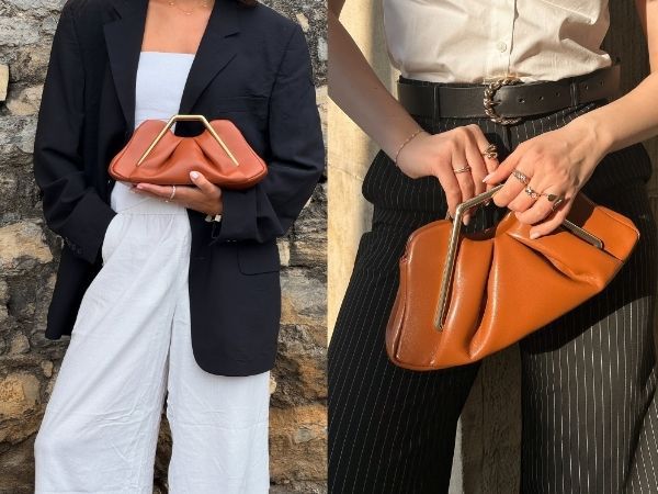 Metal Frame Clutch - Brown
