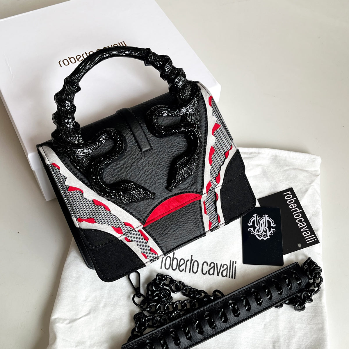 Roberto Cavalli Snake Handle Bag - Black