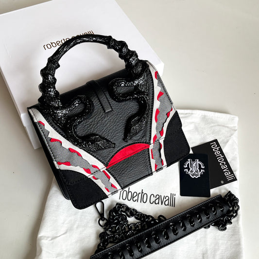 Roberto Cavalli Snake Handle Bag - Black