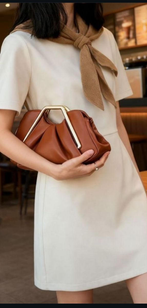 Metal Frame Clutch - Brown