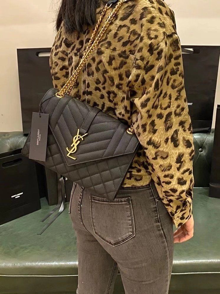 YSL Crossbody Bag with Long Chain - Black