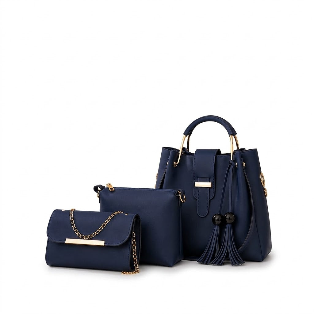 Bellezza 3-Piece Handbag Set - Navy