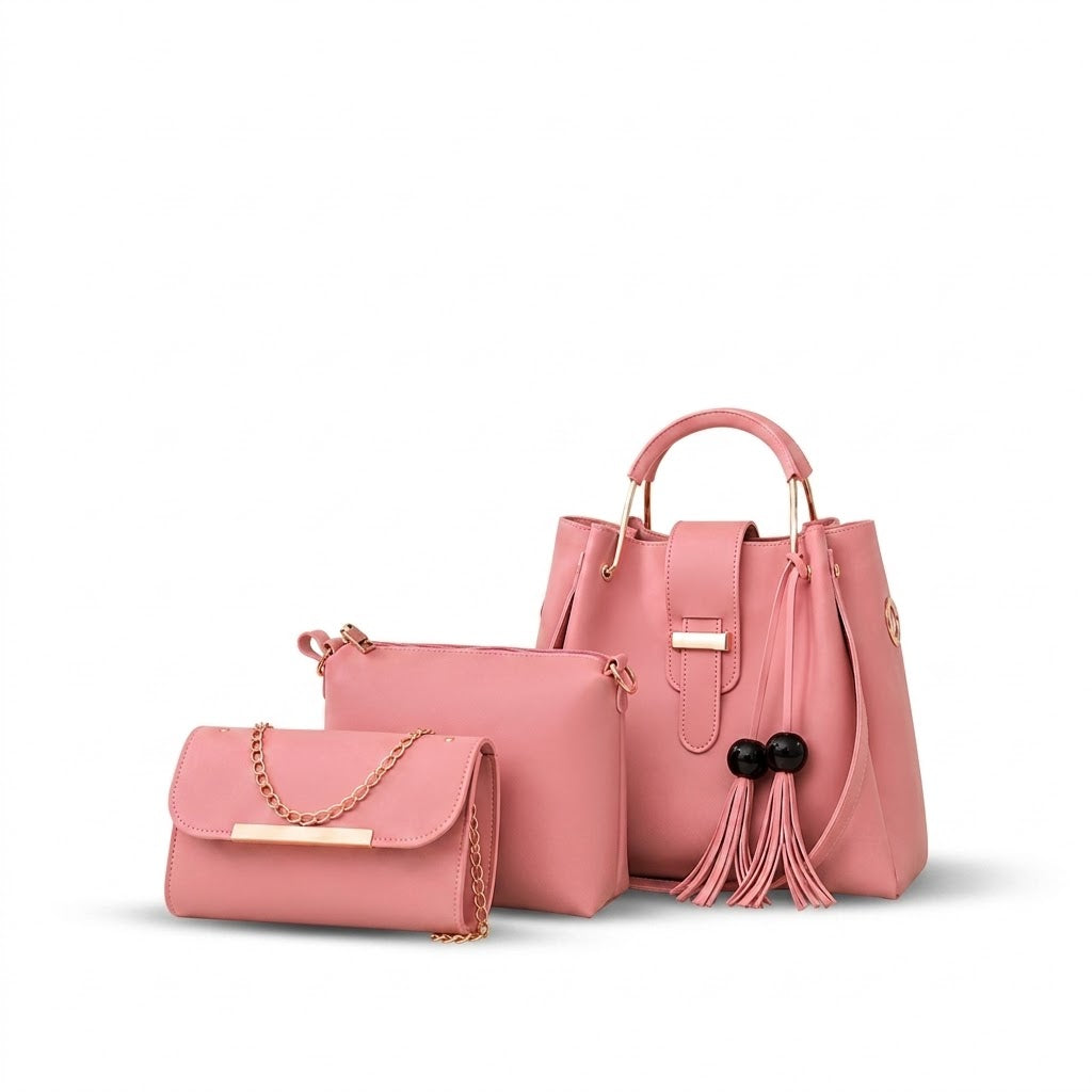 Bellezza 3-Piece Handbag Set - Pink