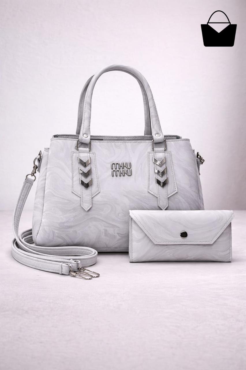 Marble Texture Handbag Set - Gray