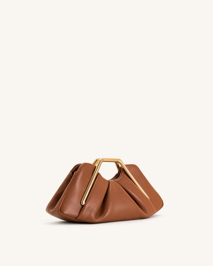 Metal Frame Clutch - Brown