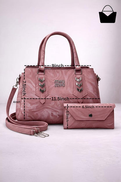 Marble Texture Handbag Set - Pink