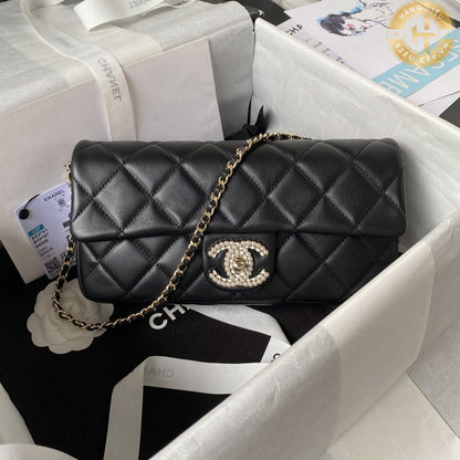 Premium Pearl Quilted Flap Bag - Black