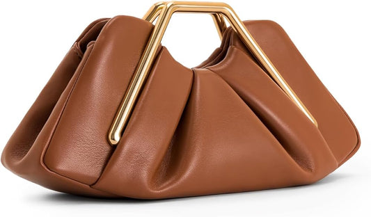 Metal Frame Clutch - Brown