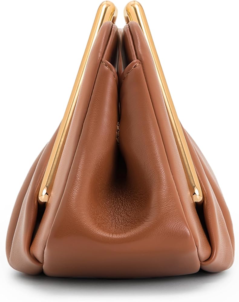 Metal Frame Clutch - Brown