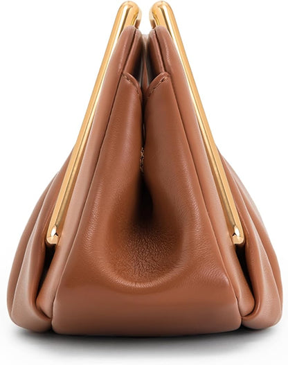Metal Frame Clutch - Brown