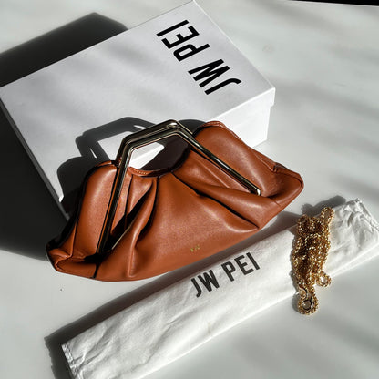 Metal Frame Clutch - Brown