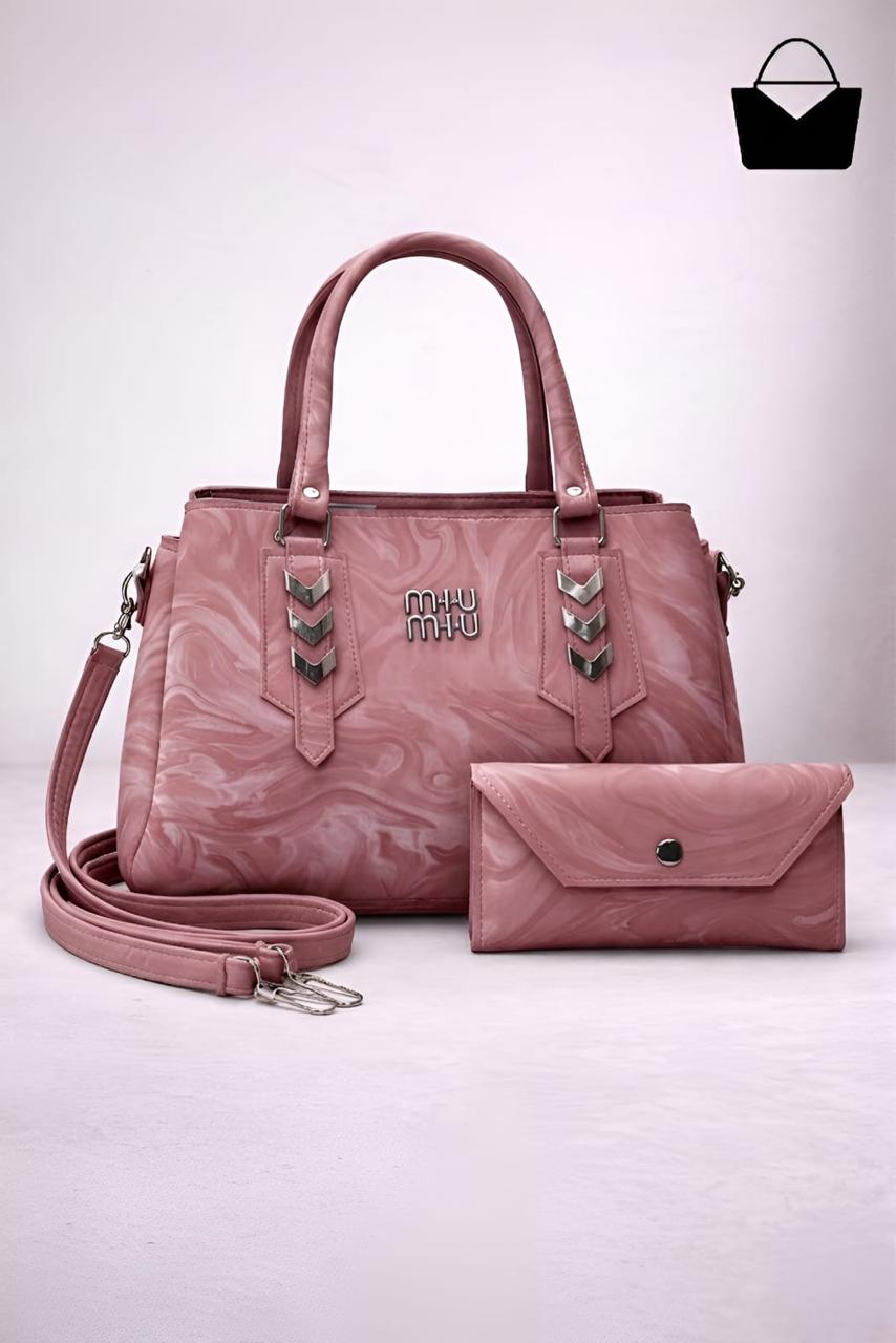 Marble Texture Handbag Set - Pink