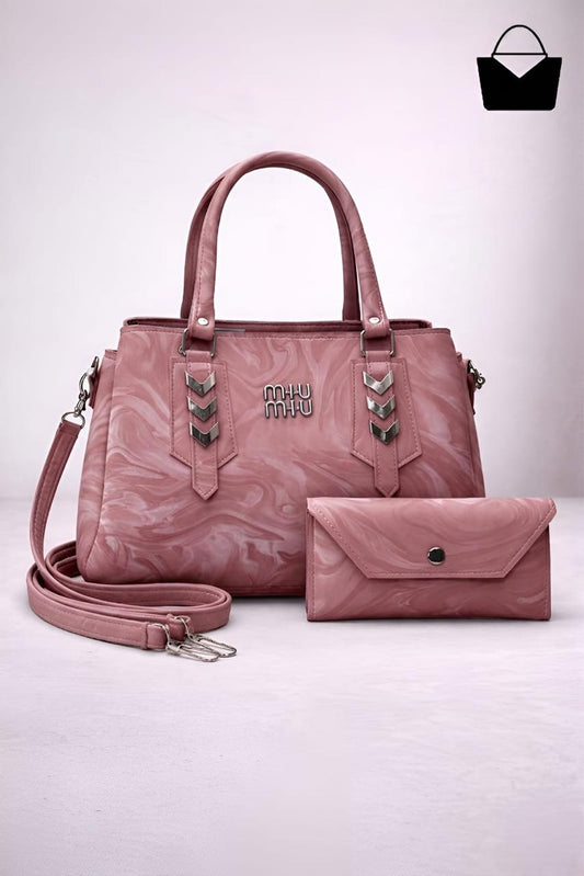 Marble Texture Handbag Set - Pink
