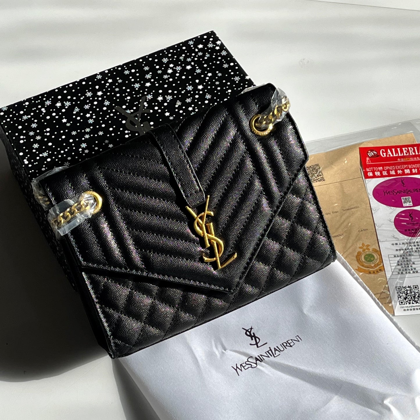 YSL Crossbody Bag with Long Chain - Black