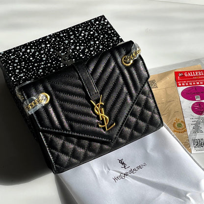 YSL Crossbody Bag with Long Chain - Black