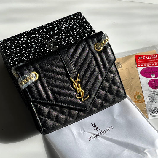 YSL Crossbody Bag with Long Chain - Black