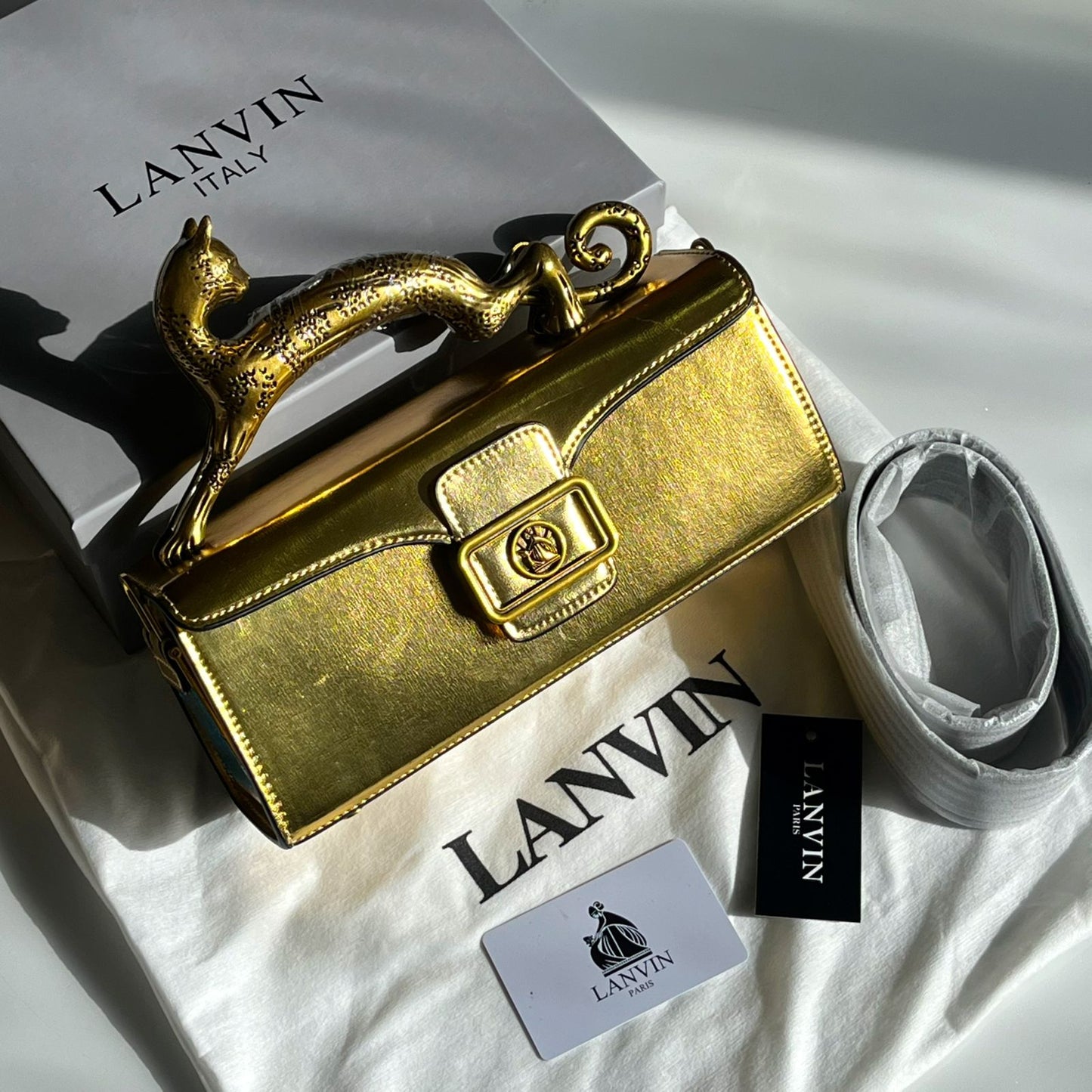 LANVIN Pencil Cat Bag in Matte Leather - Golden