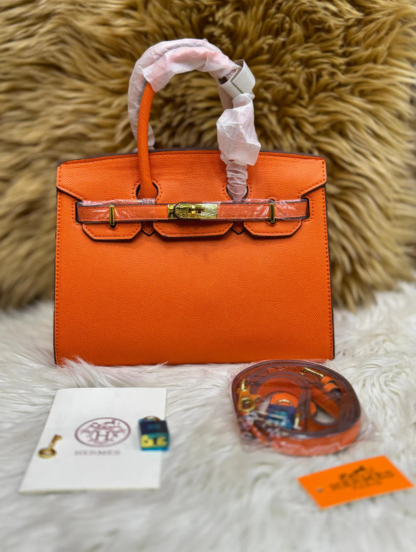 Hermes Bleu Nuit Togo Birkin 25 Gold Hardware - Orange
