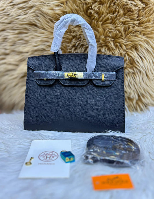 Hermes Bleu Nuit Togo Birkin 25 Gold Hardware - Black