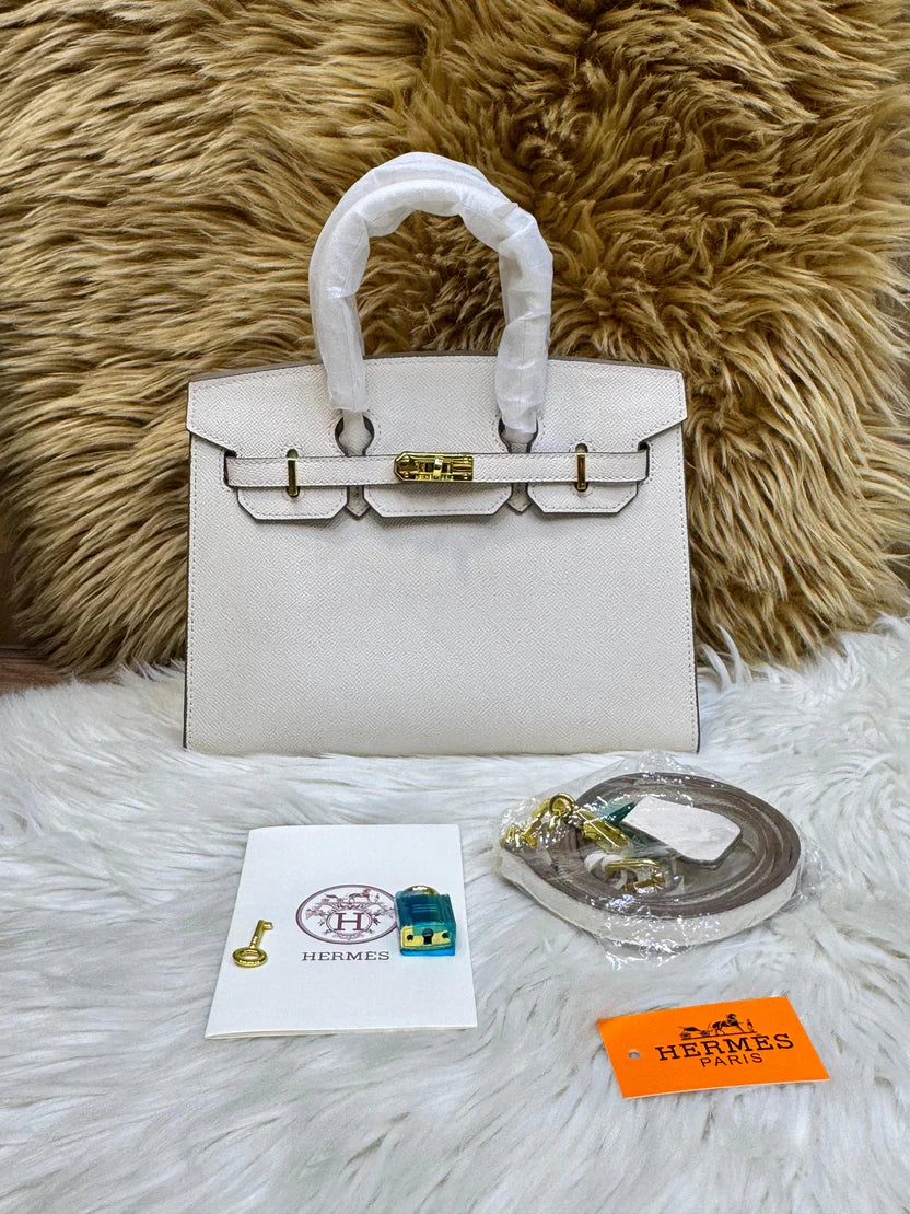Hermes Bleu Nuit Togo Birkin 25 Gold Hardware - White