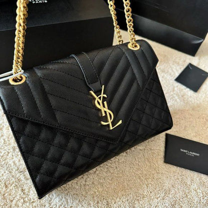 YSL Crossbody Bag with Long Chain - Black