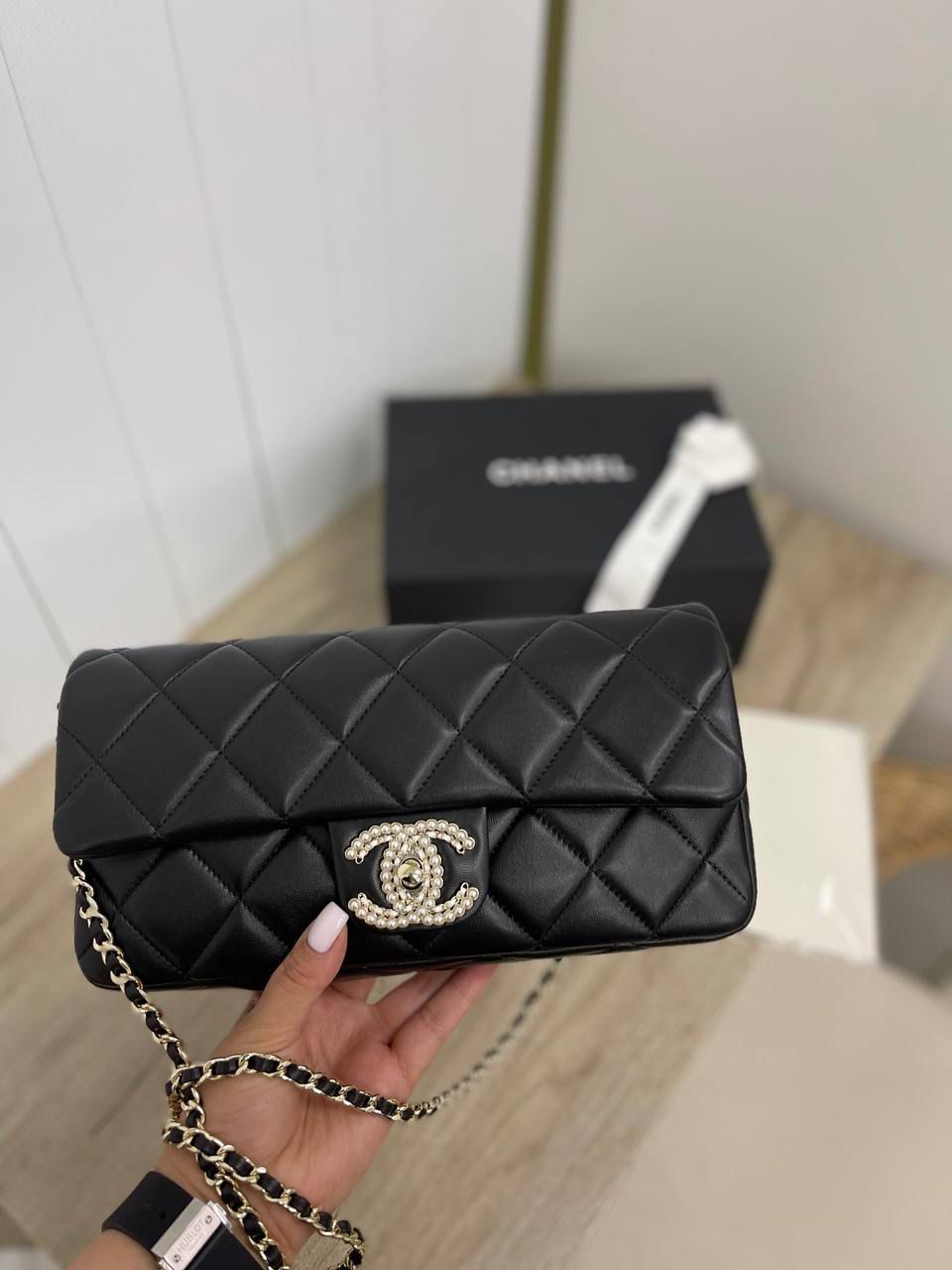 Premium Pearl Quilted Flap Bag - Black