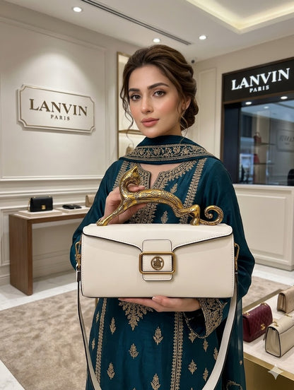 LANVIN Pencil Cat Bag in Matte Leather - White