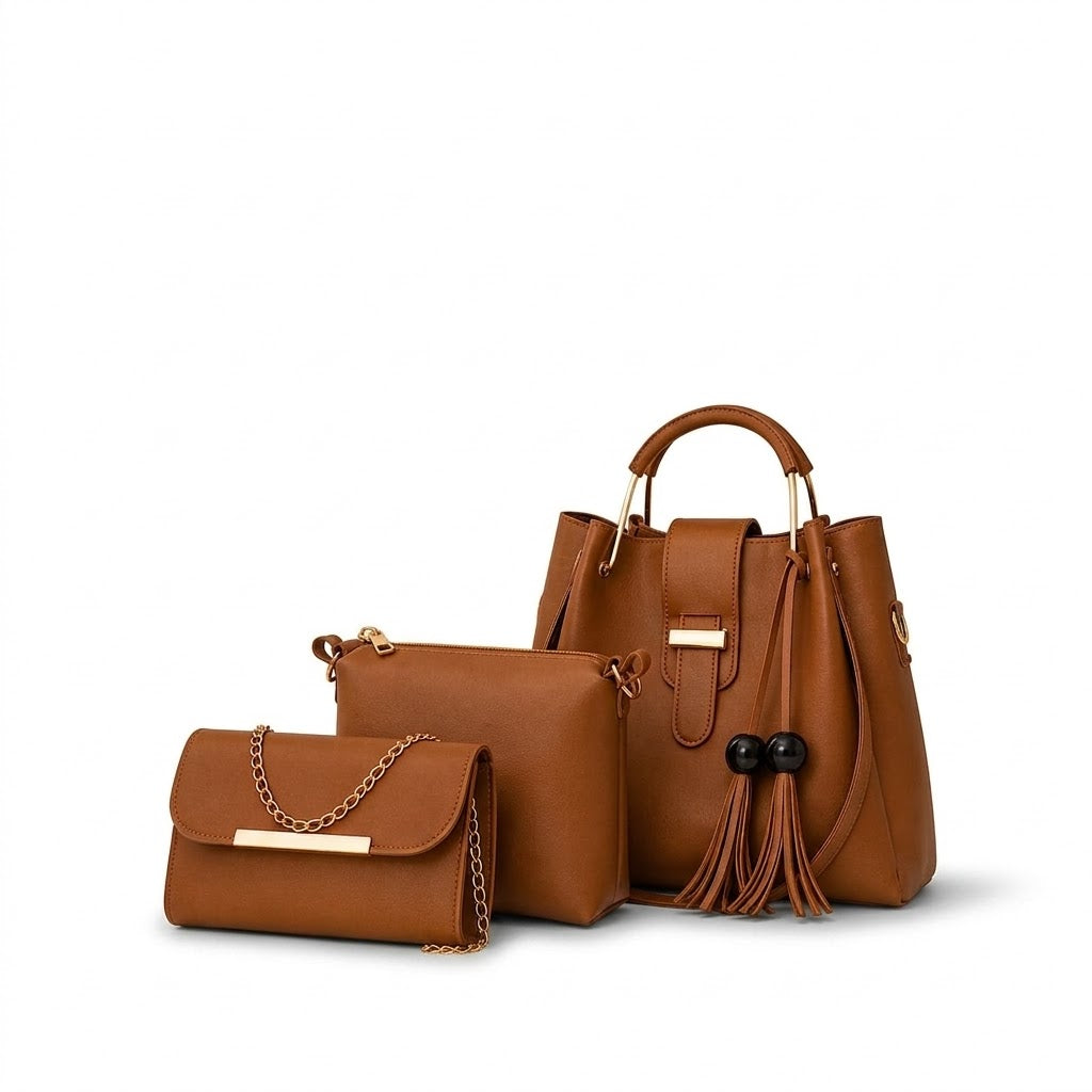Bellezza 3-Piece Handbag Set - Brown
