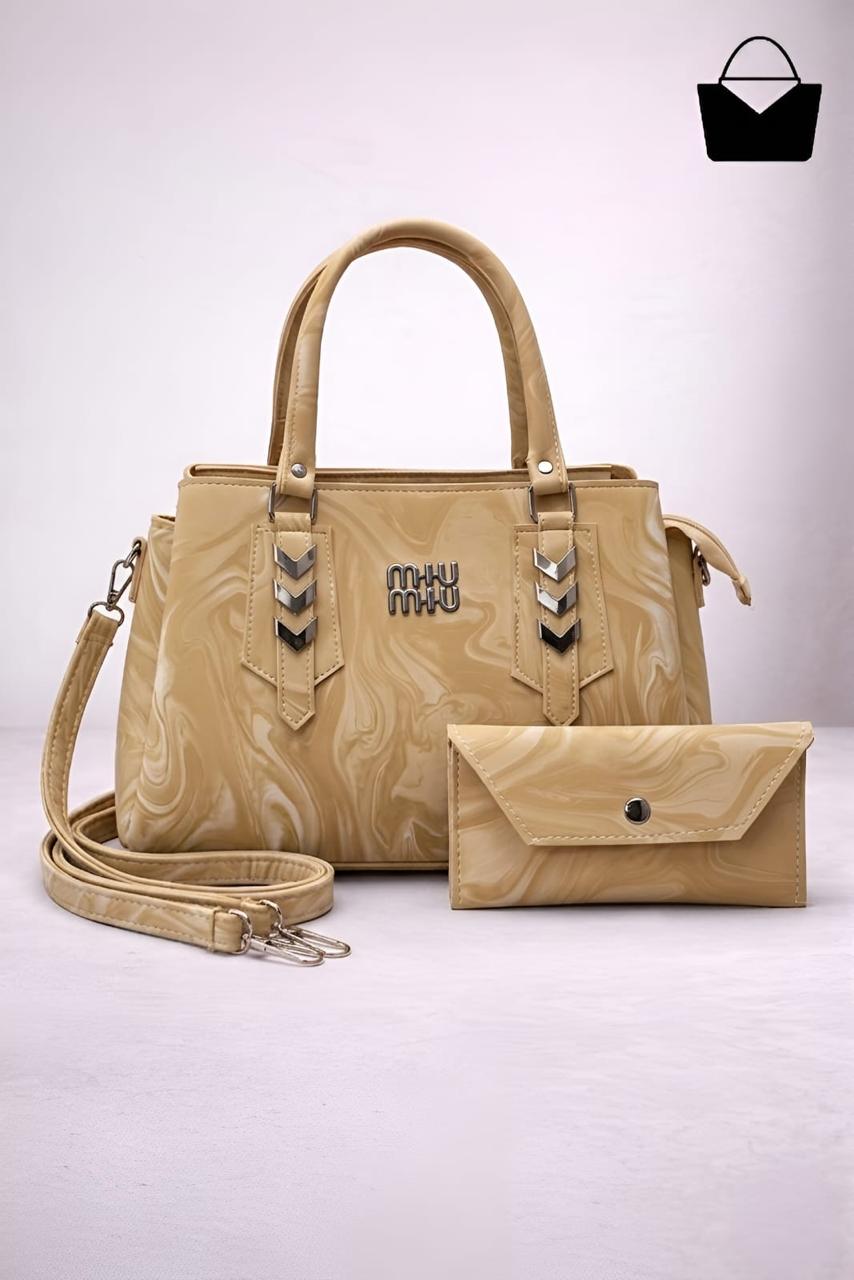 Marble Texture Handbag Set - Beige