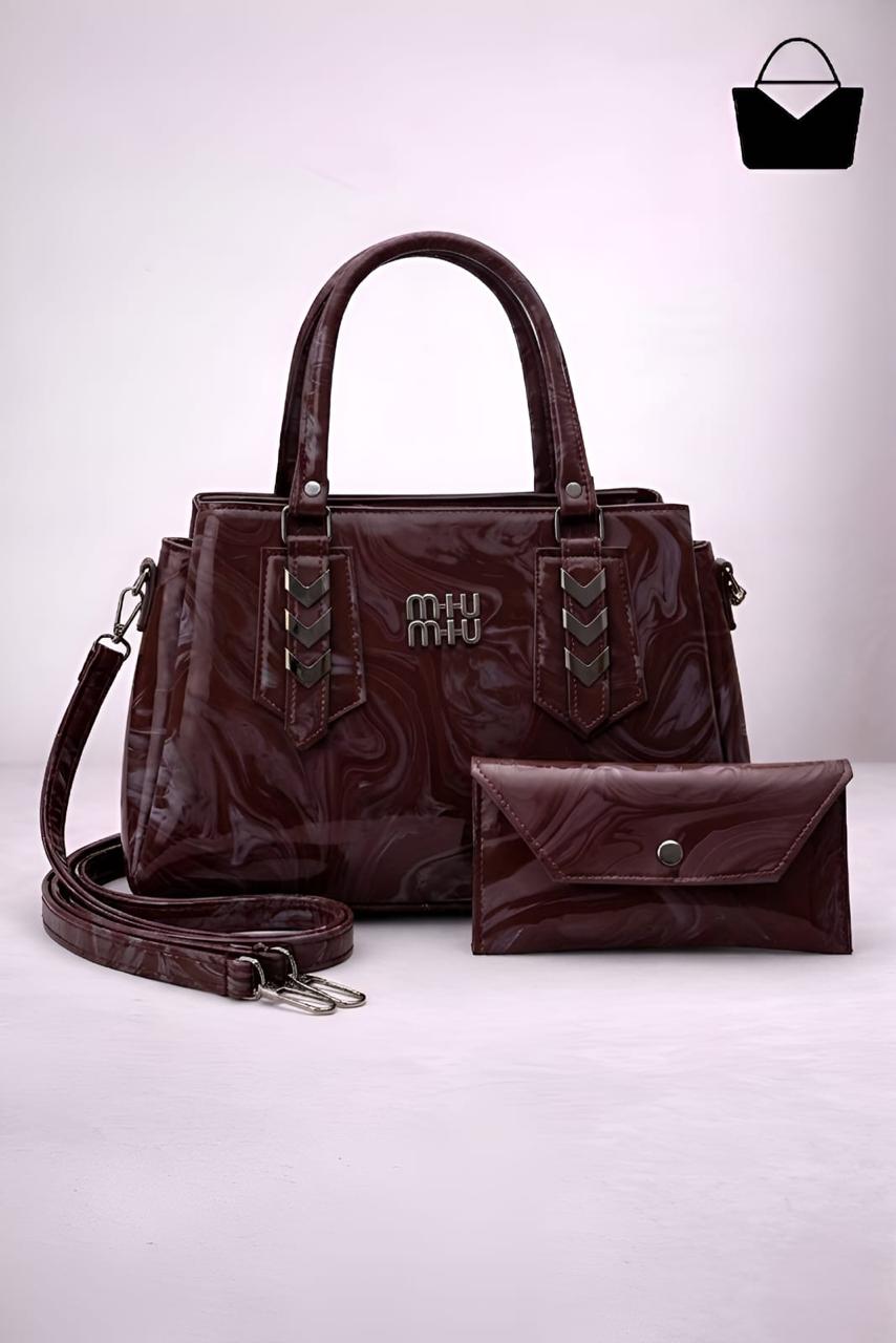 Marble Texture Handbag Set - Brown