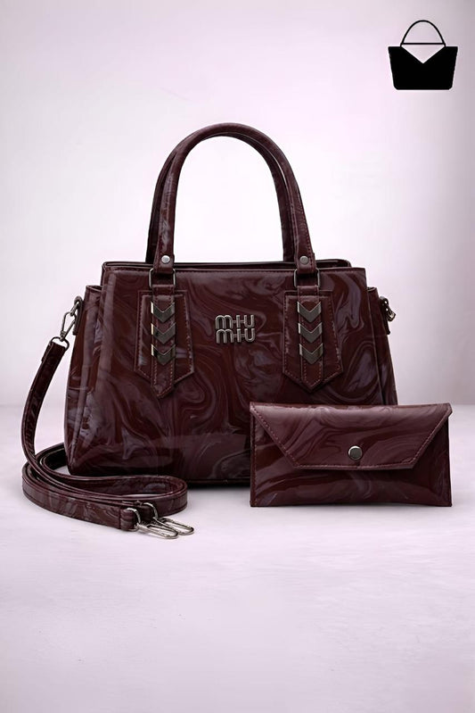 Marble Texture Handbag Set - Brown