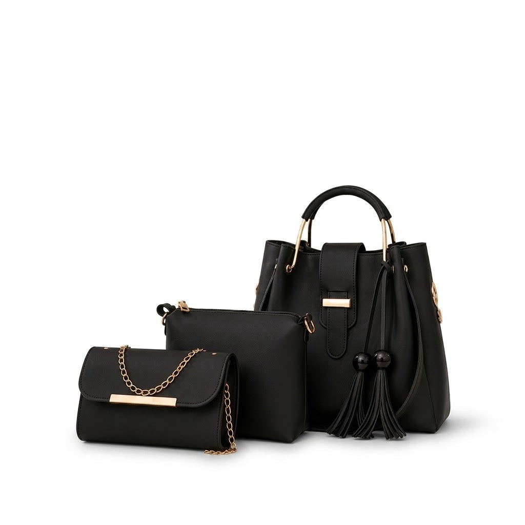Bellezza 3-Piece Handbag Set - Black
