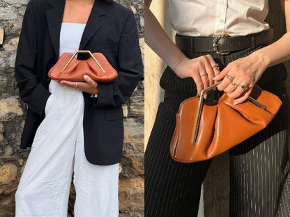 Metal Frame Clutch - Brown