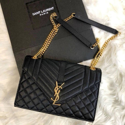 YSL Crossbody Bag with Long Chain - Black