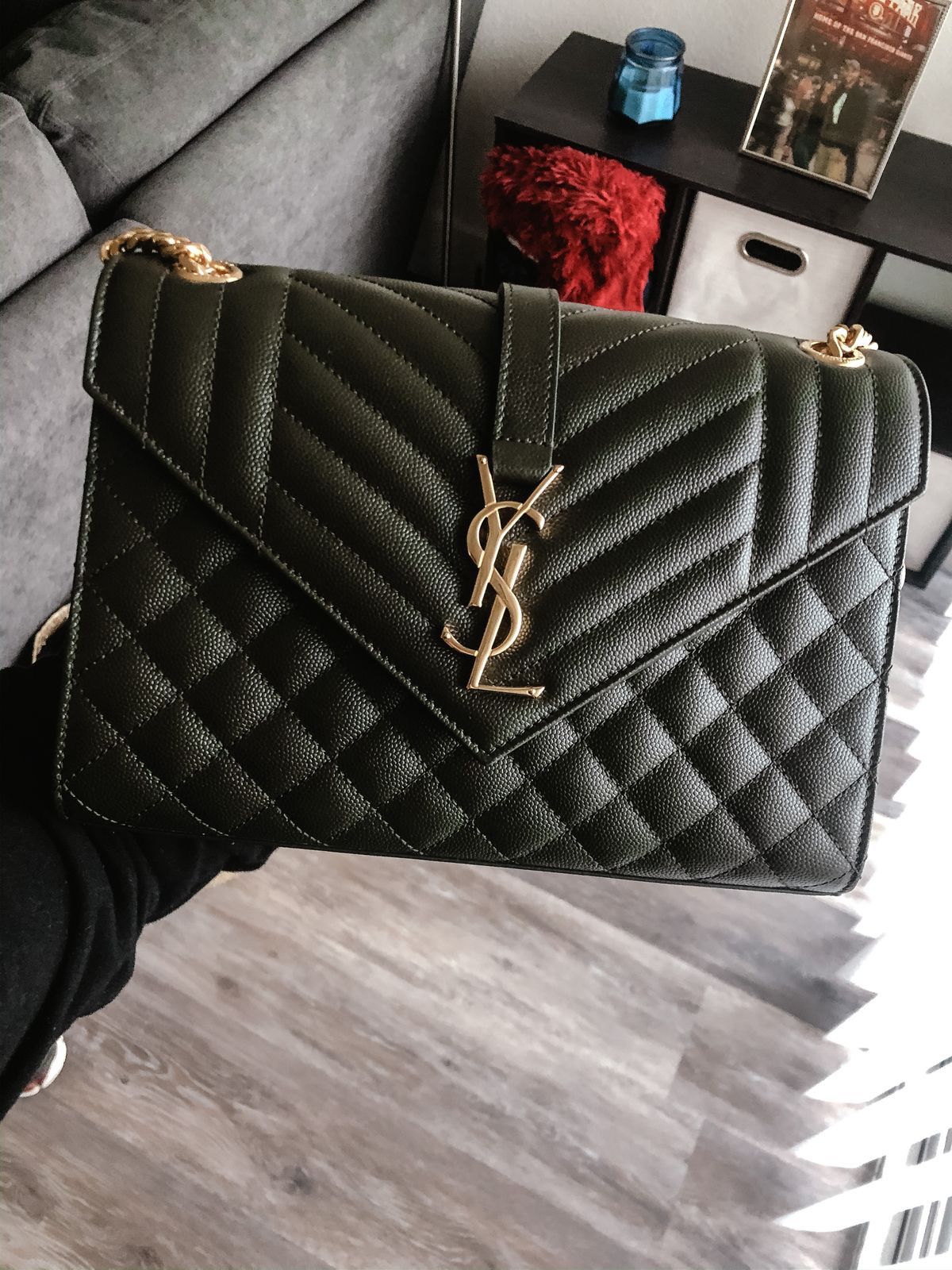 YSL Crossbody Bag with Long Chain - Black