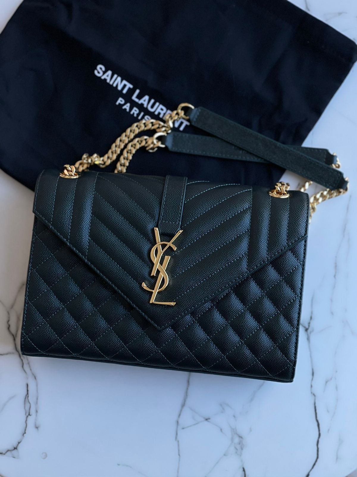 YSL Crossbody Bag with Long Chain - Black